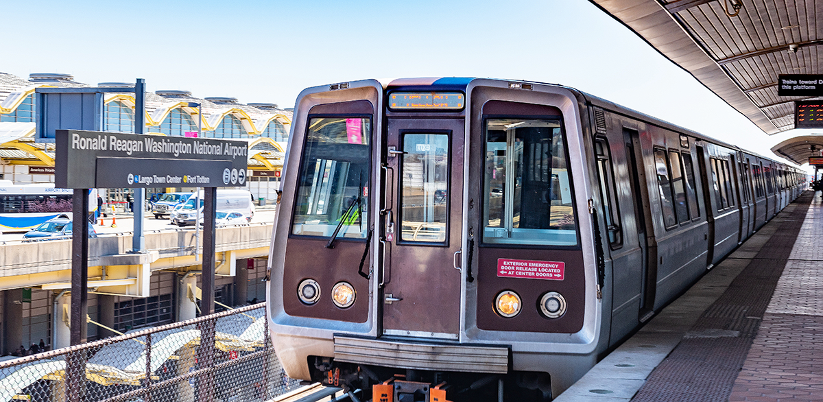 A photograph of a DC metro car at the airport