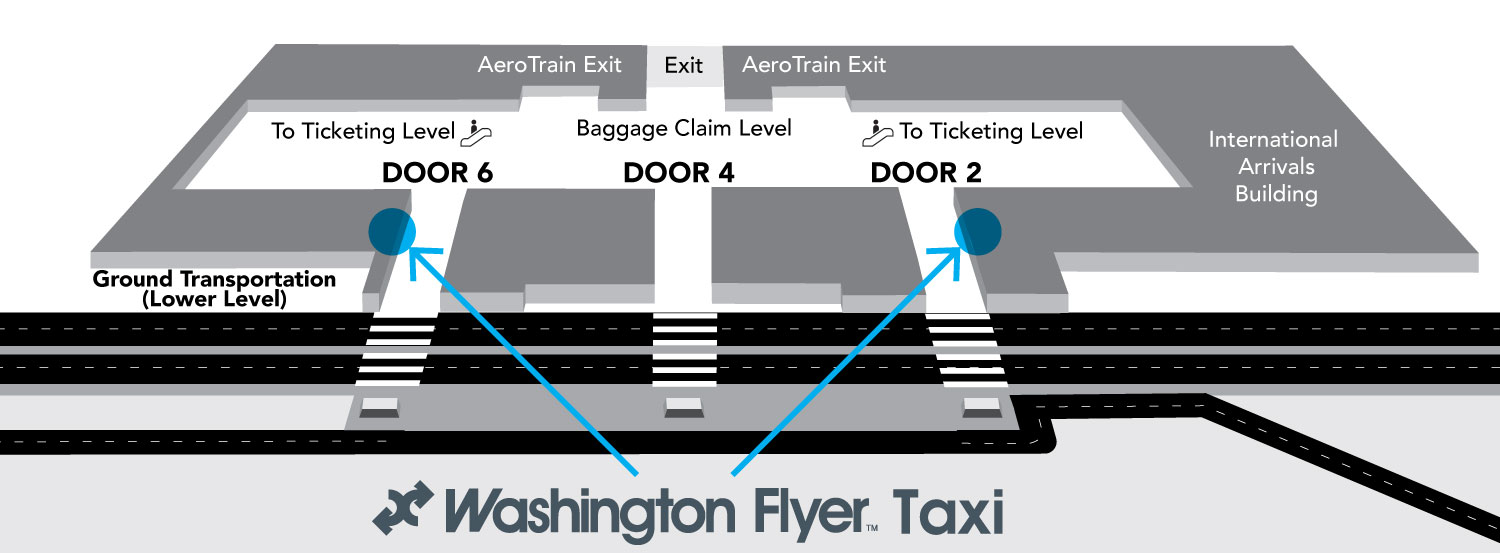 A Map Showing the Locations of the Washington Flyer Taxi Service at Dulles International Airport