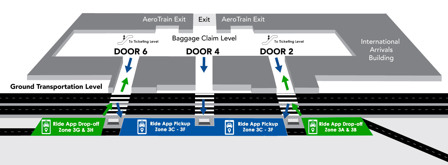 A Map Showing the Locations of Ride-share Pickup Points at Dulles International Airport