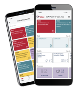 An image of a smart phone showing screenshots of SCAI's Point of Care app.